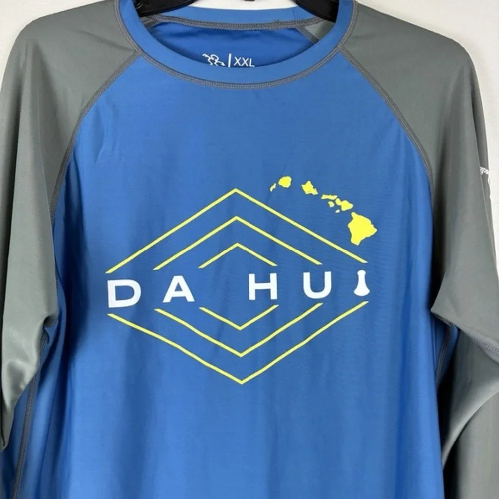 Da Hui Rash Guard Mens Size XXL Blue Long Sleeve Pullover Stretch Beach‎